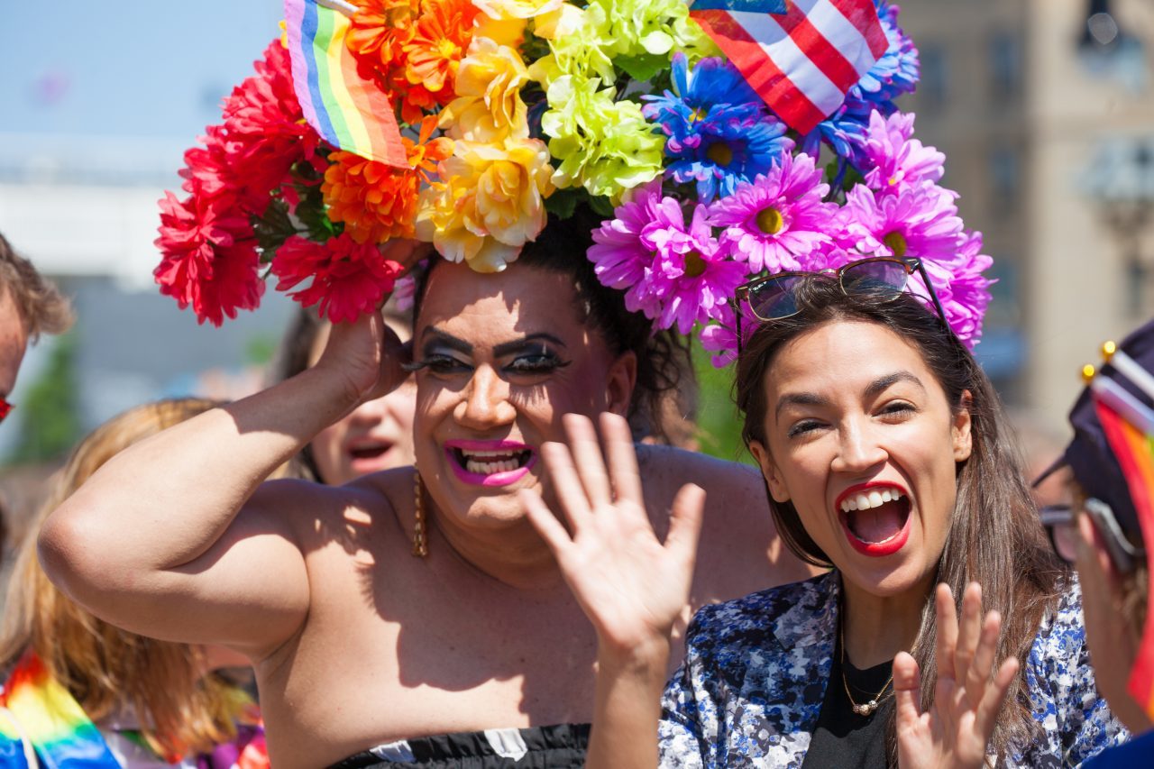 Sunday, June 23rd, 2019. Bronx, New York City - Today was the 1 Bronx World Pride Rally, March and Festival. Today people celebrated Bronx World Pride, Pride Month and the 50th anniversary of the Stonewall Rebellion. Alexandria Ocasio-Cortez Congresswoman for New York's 14th congressional district: Bronx - Queens, was one of the speakers. AOC (often referred to by her initials) with Drag Queen Appolonia Cruz. Credit: Photo by LoveIsAmor.com