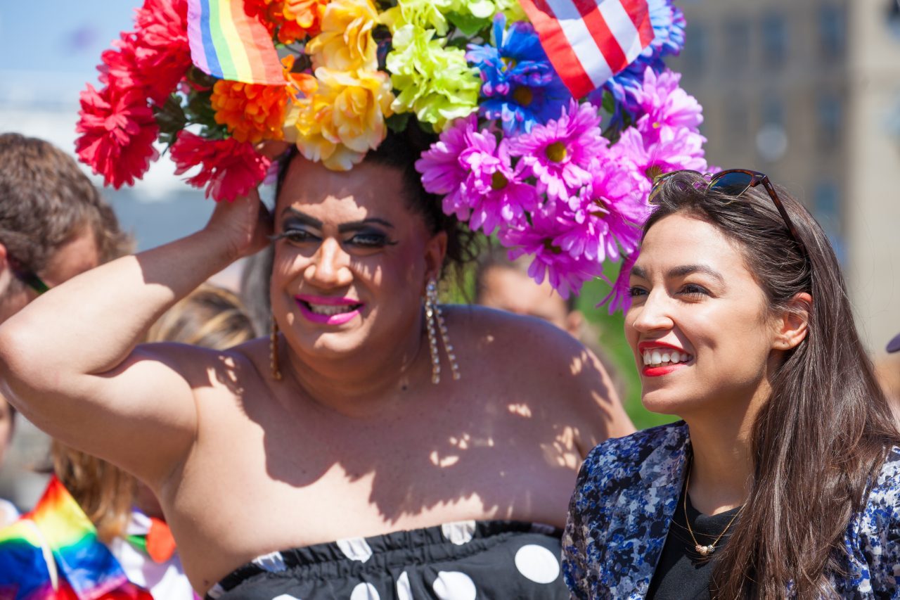 Sunday, June 23rd, 2019. Bronx, New York City - Today was the 1 Bronx World Pride Rally, March and Festival. Today people celebrated Bronx World Pride, Pride Month and the 50th anniversary of the Stonewall Rebellion. Alexandria Ocasio-Cortez Congresswoman for New York's 14th congressional district: Bronx - Queens, was one of the speakers. AOC (often referred to by her initials) with Drag Queen Appolonia Cruz. Credit: Photo by LoveIsAmor.com
