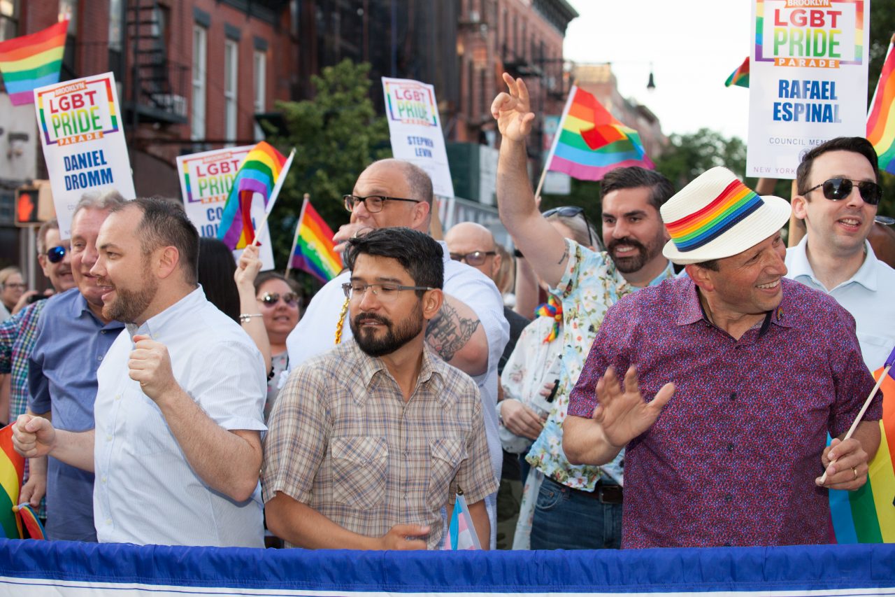 Saturday, June 8th, 2019. Brooklyn, New York City - Speaker of the New York City Council, and City Council member for the 3rd District Corey Johnson, New York City Council member for the 38 District Carlos Menchaca, New York City Council member for the 39th District Brad Lander and other council members at the Brooklyn Pride Parade/March. This year, Brooklyn celebrated the 23rd Annual Brooklyn Pride Parade/March. Brooklyn Pride was ranked within the top 10 of the 20 best places in the US to celebrate pride by matadornetwork.com. This year is the 50th anniversary of the Stonewall revolution. Credit: Photo by LoveIsAmor.com