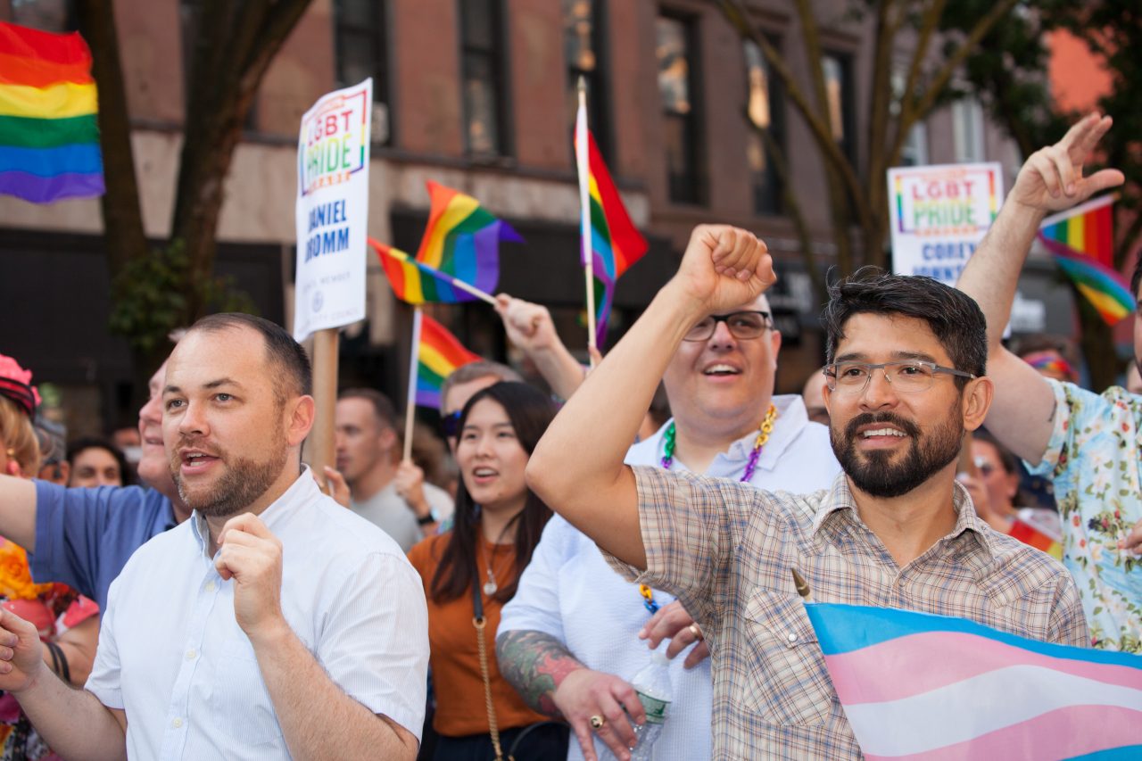 Saturday, June 8th, 2019. Brooklyn, New York City - Speaker of the New York City Council, and City Council member for the 3rd District Corey Johnson, New York City Council member for the 38 District Carlos Menchaca and other council members at the Brooklyn Pride Parade/March. This year, Brooklyn celebrated the 23rd Annual Brooklyn Pride Parade/March. Brooklyn Pride was ranked within the top 10 of the 20 best places in the US to celebrate pride by matadornetwork.com. This year is the 50th anniversary of the Stonewall revolution. Credit: Photo by LoveIsAmor.com