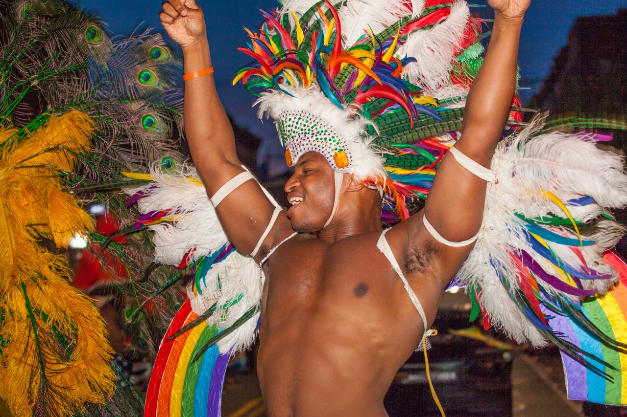 Saturday, June 8th, 2019. Brooklyn, New York City - Caribbean Black man dancing at the Brooklyn Pride Parade/March. This year, Brooklyn celebrated the 23rd Annual Brooklyn Pride Parade/March. Brooklyn Pride was ranked within the top 10 of the 20 best places in the US to celebrate pride by matadornetwork.com. This year is the 50th anniversary of the Stonewall revolution. Credit: Photo by LoveIsAmor.com