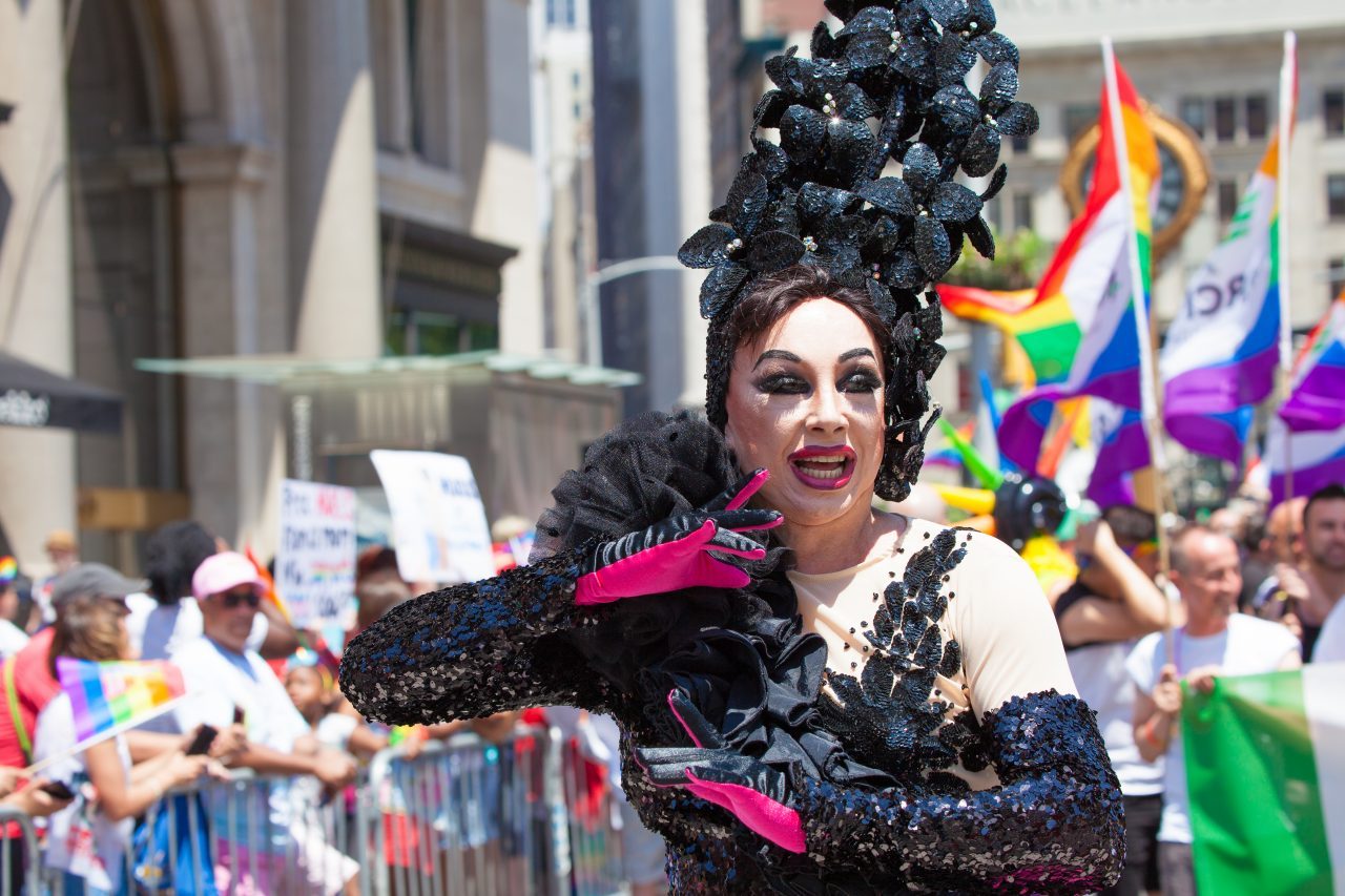 Sunday, June 30th, 2019. New York City - Drag Queen wearing a beautiful costume at the NYC Pride March. The 50th anniversary of the Stonewall Rebellion was on Friday, June 28th, 2019. People from around the world came to New York City to celebrate. Credit: Photo by LoveIsAmor.com