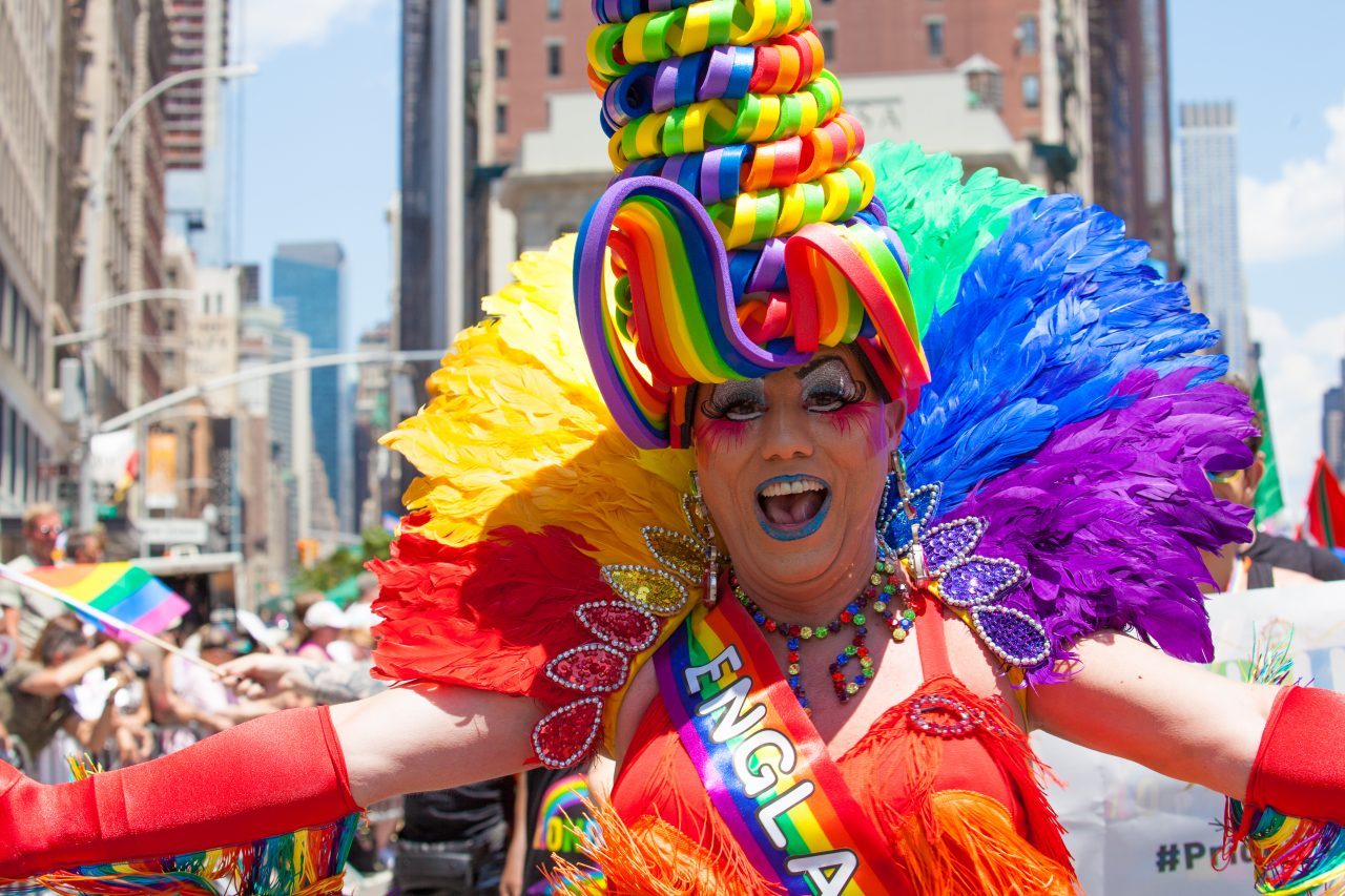 Sunday, June 30th, 2019. New York City - Woman wearing a beautiful costume at the NYC Pride March. The 50th anniversary of the Stonewall Rebellion was on Friday, June 28th, 2019. People from around the world came to New York City to celebrate. Credit: Photo by LoveIsAmor.com