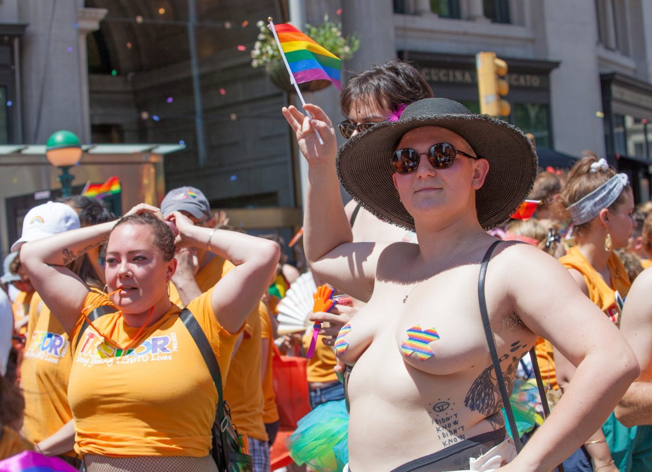Sunday, June 30th, 2019. New York City - Topless woman at the NYC Pride March. The 50th anniversary of the Stonewall Rebellion was on Friday, June 28th, 2019. People from around the world came to New York City to celebrate. Credit: Photo by LoveIsAmor.com